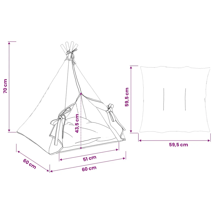 Teepee pour animaux de compagnie avec coussin 60 x 60 x 70 cm - 10