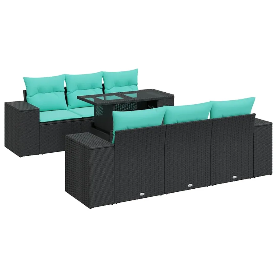 Salon de jardin avec coussins 7 pcs noir résine tressée acacia - 2