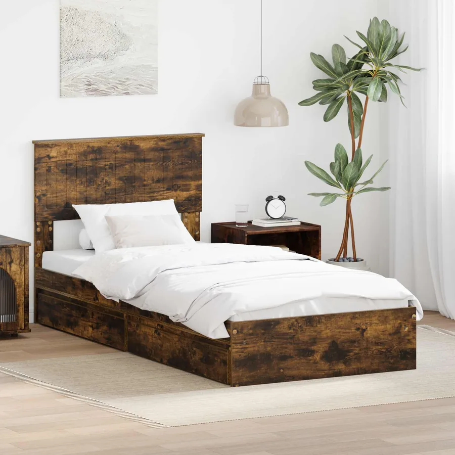 Lit de Rangement Chêne fumé 90 x 200 cm Bois d'ingénierie