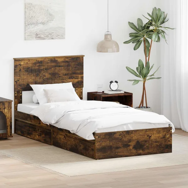 Lit de Rangement Chêne fumé 90 x 200 cm Bois d'ingénierie