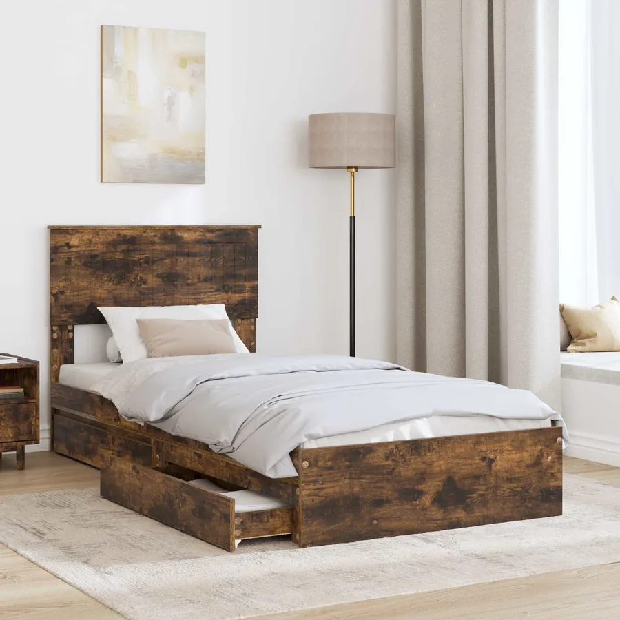 Lit de Rangement Chêne fumé 90 x 200 cm Bois d'ingénierie - 3