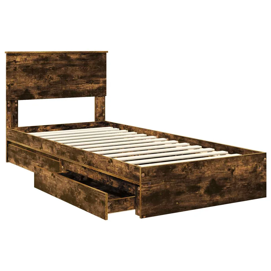 Lit de Rangement Chêne fumé 90 x 200 cm Bois d'ingénierie - 5