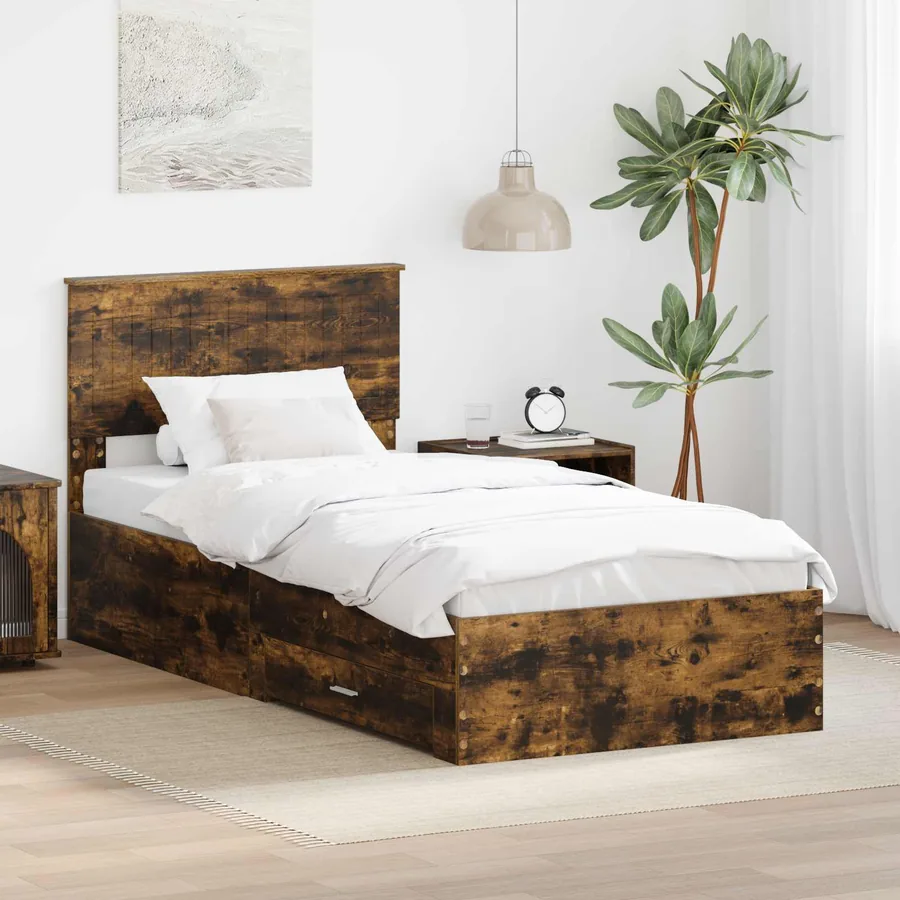Cadre de lit Chêne fumé 90 x 190 cm Bois d'ingénierie