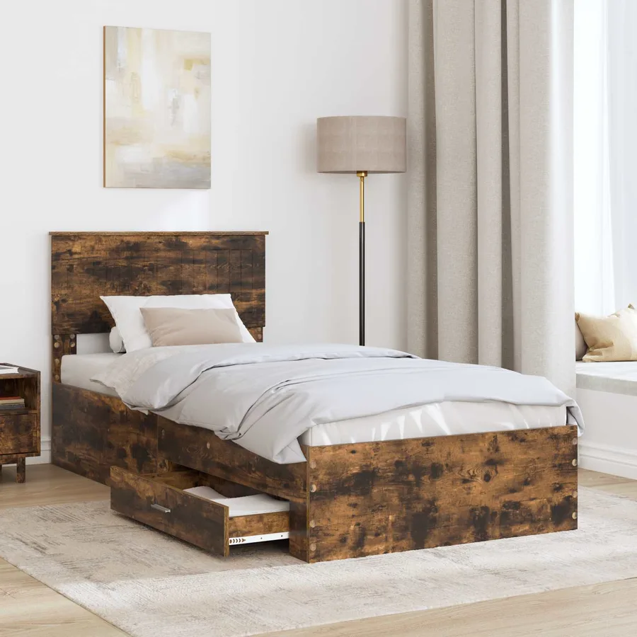 Cadre de lit Chêne fumé 90 x 190 cm Bois d'ingénierie - 3