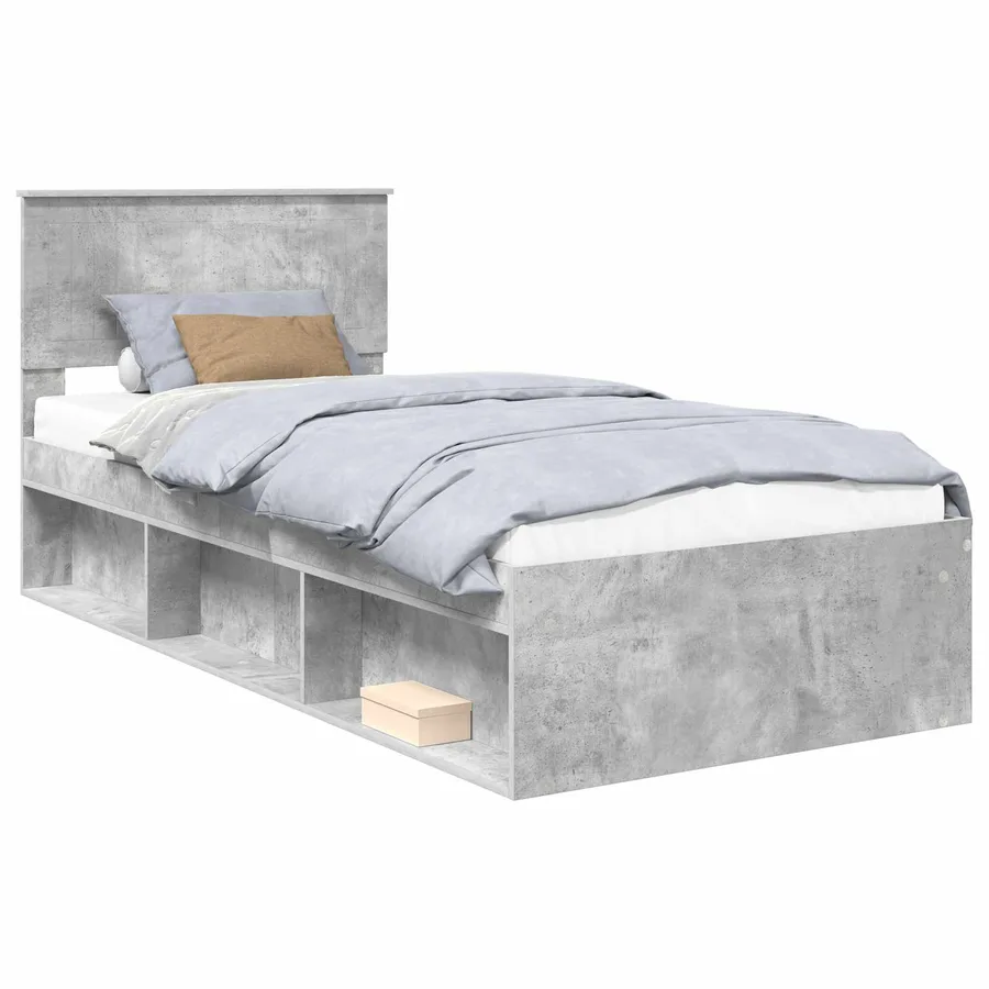 Cadre de lit avec tête de lit Béton 90 x 200 cm Pin massif - 2