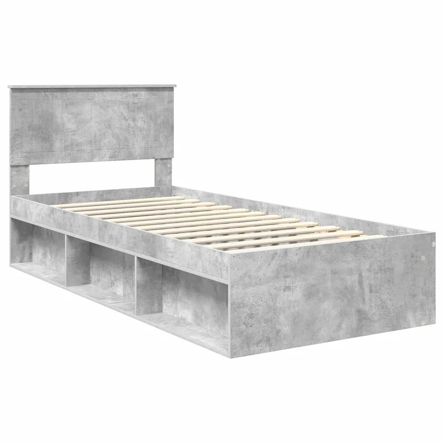 Cadre de lit avec tête de lit Béton 90 x 200 cm Pin massif - 4