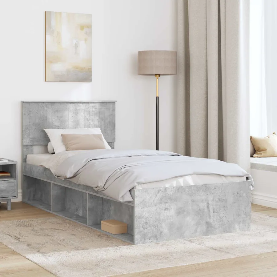 Cadre de lit avec tête de lit Gris Béton 90 x 190 cm Pin massif - 3
