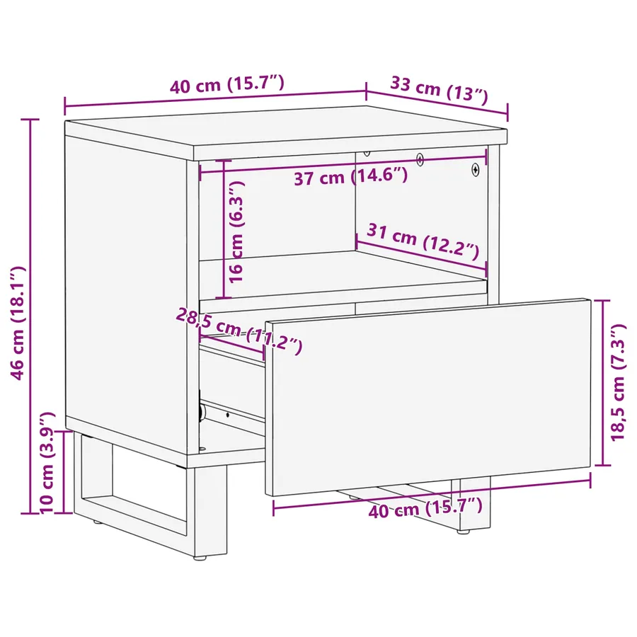 Armoire de lit avec tiroir 2 pcs Marron 40 x 33 x 46 cm - 12