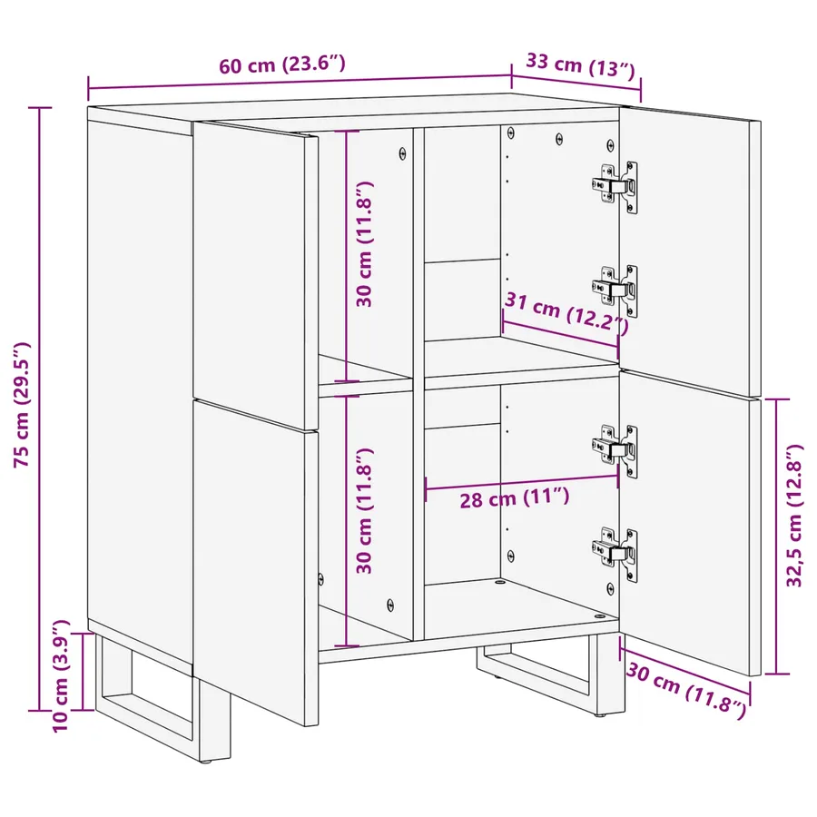 Meuble d'appoint Marron 60 x 33 x 75 cm Bois de mangue massif - 11