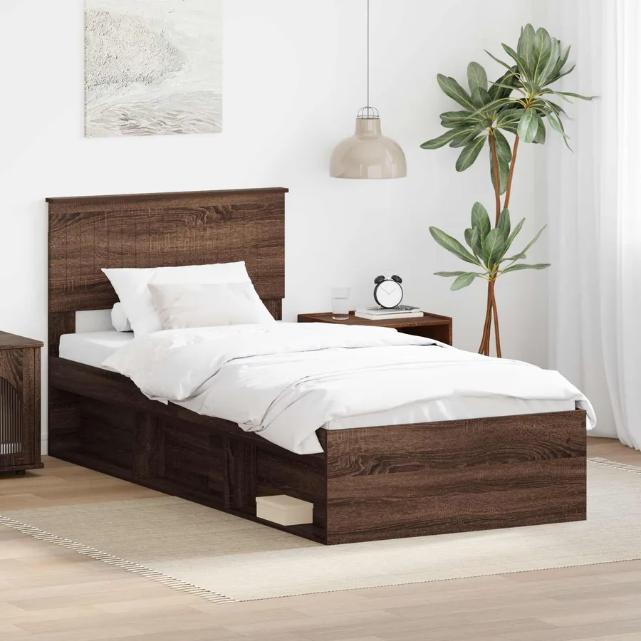 Cadre de lit avec tête de lit Chêne brun 90 x 190 cm Pin massif
