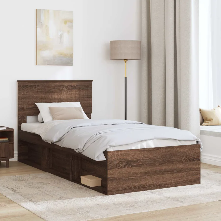 Cadre de lit avec tête de lit Chêne brun 90 x 190 cm Pin massif - 3