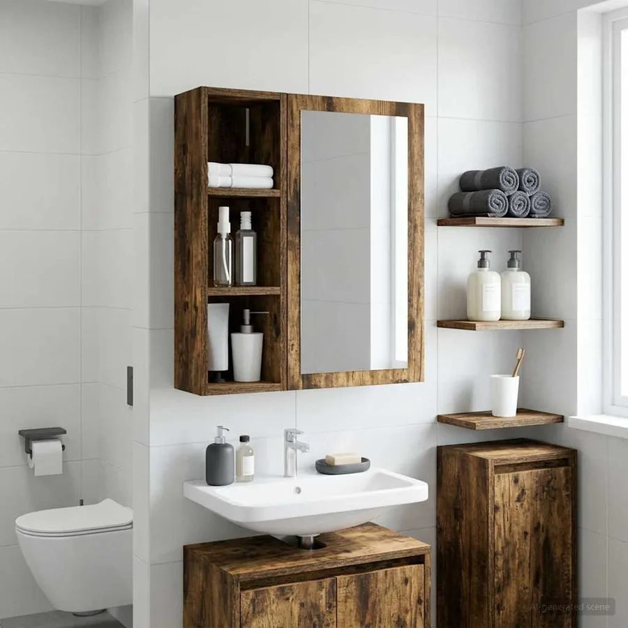 Armoire murale de salle de bain Chêne Fumé 20 x 16 x 62,5 cm