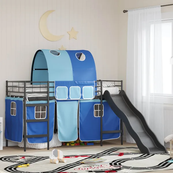 Lit mezzanine pour enfants Noir et Bleu 75 x 190 cm Métал