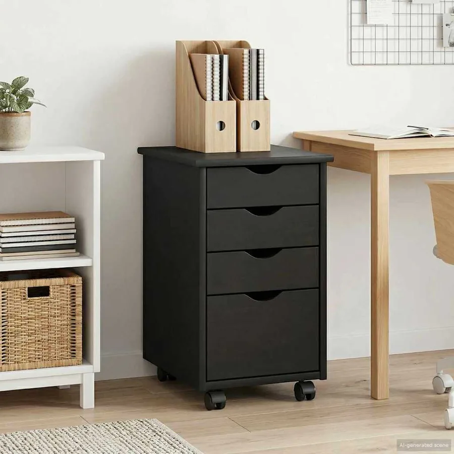 Cabinet roulant avec roue Gris 34 x 39 x 56 cm Pin massif