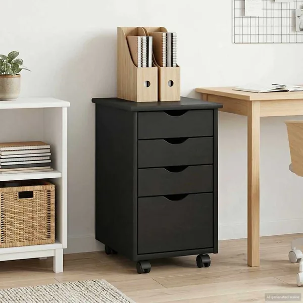 Cabinet roulant avec roue Gris 34 x 39 x 56 cm Pin massif