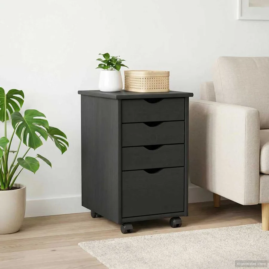 Cabinet roulant avec roue Gris 34 x 39 x 56 cm Pin massif - 3