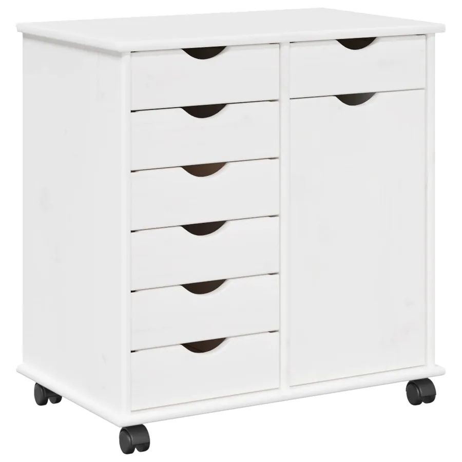 Cabinet roulant Blanc 63,5 x 39 x 65,5 cm Bois de Pin Massif - 2