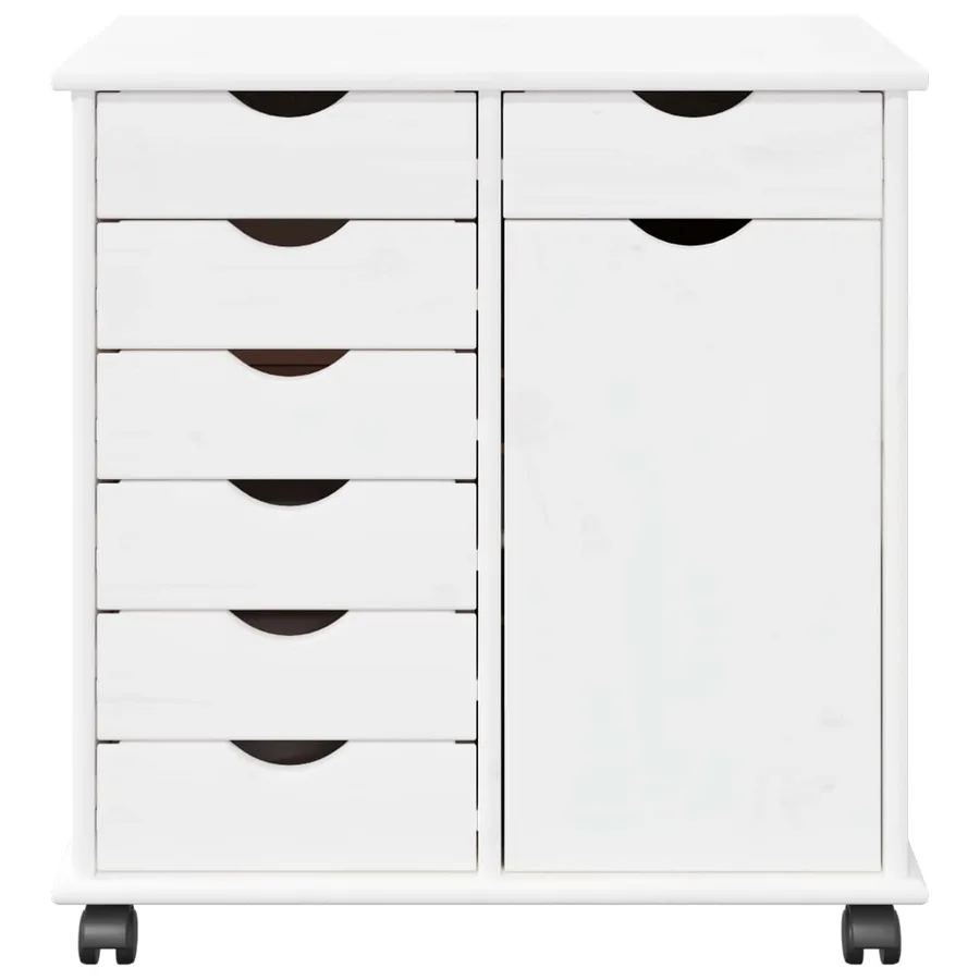 Cabinet roulant Blanc 63,5 x 39 x 65,5 cm Bois de Pin Massif - 5