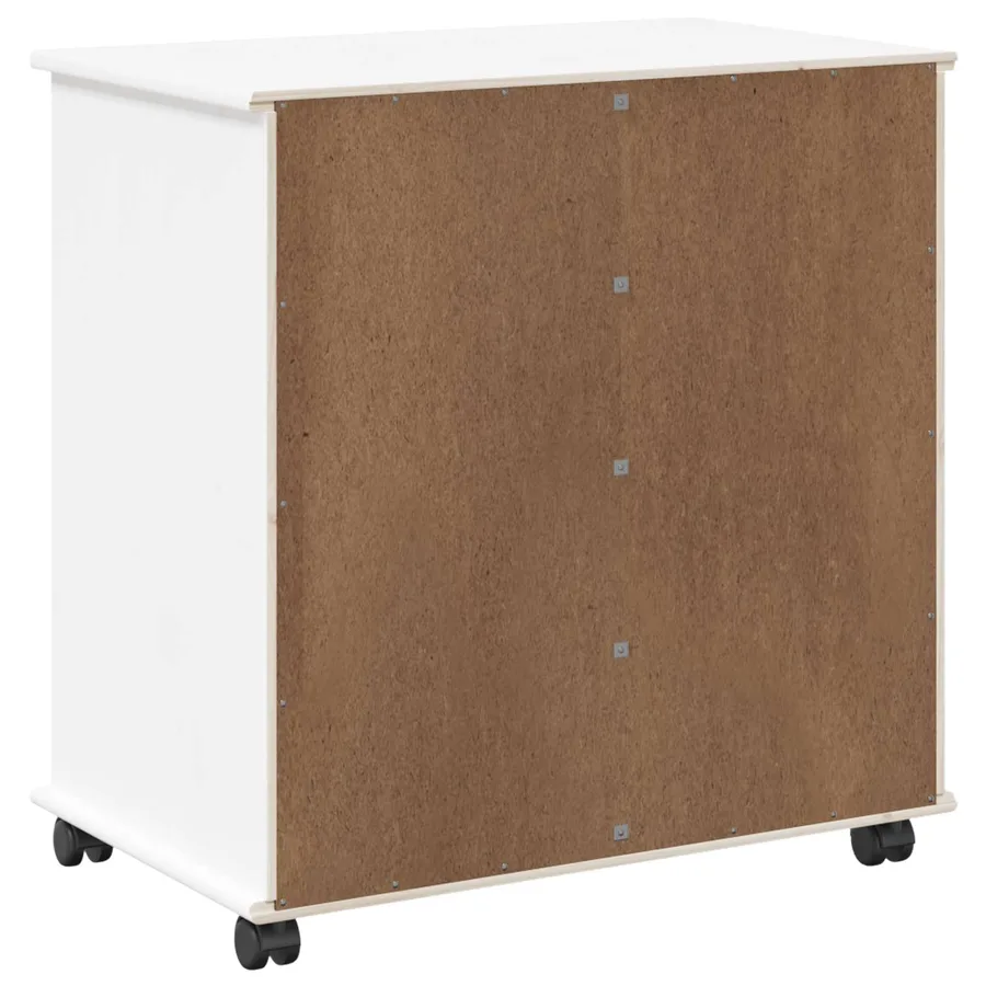 Cabinet roulant Blanc 63,5 x 39 x 65,5 cm Bois de Pin Massif - 7