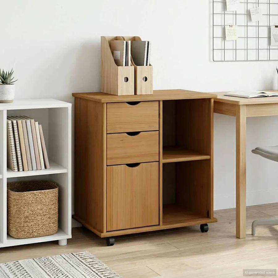 Cabinet roulant avec roue Marron miel 63,5 x 39 x 65,5 cm