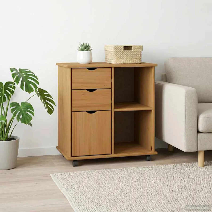 Cabinet roulant avec roue Marron miel 63,5 x 39 x 65,5 cm - 3