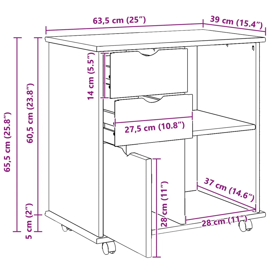 Cabinet roulant avec roue Marron miel 63,5 x 39 x 65,5 cm - 8
