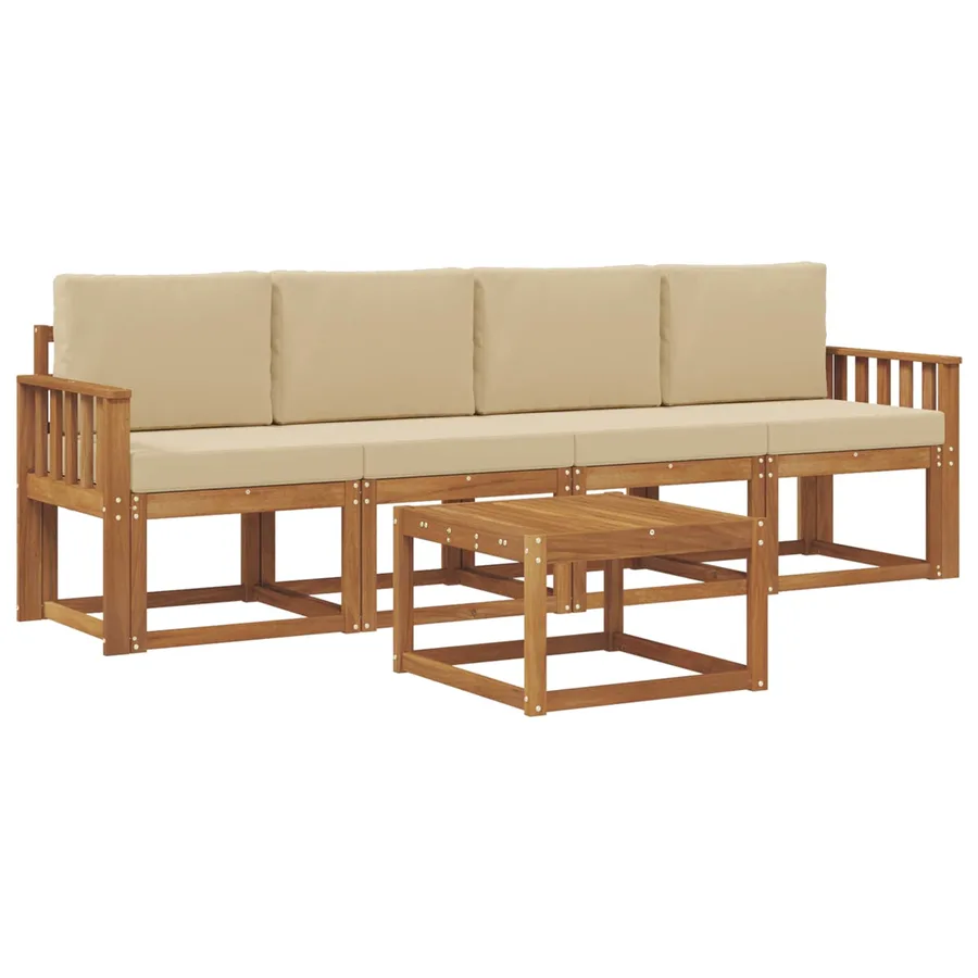 Ensemble de canapés d'extérieur 5 pcs Naturel et Beige - 2