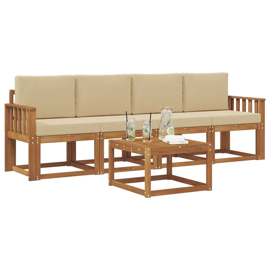 Ensemble de canapés d'extérieur 5 pcs Naturel et Beige - 3
