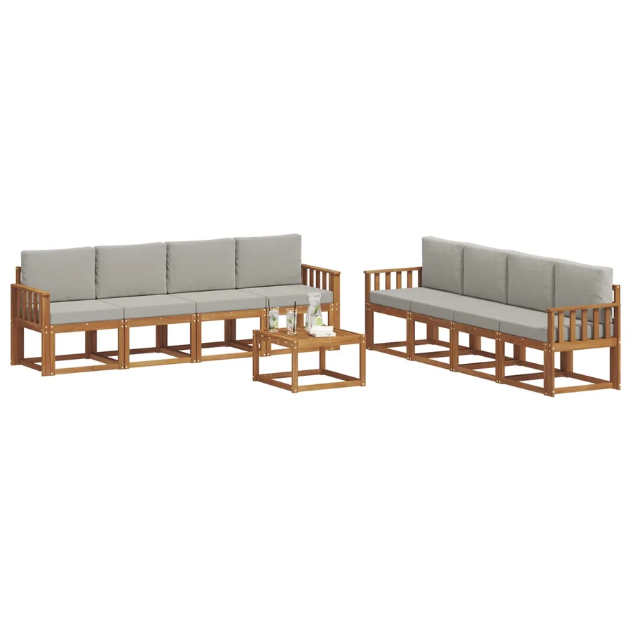 Ensemble de canapés d'extérieur 9 pcs Gris Naturel et Clair - 3