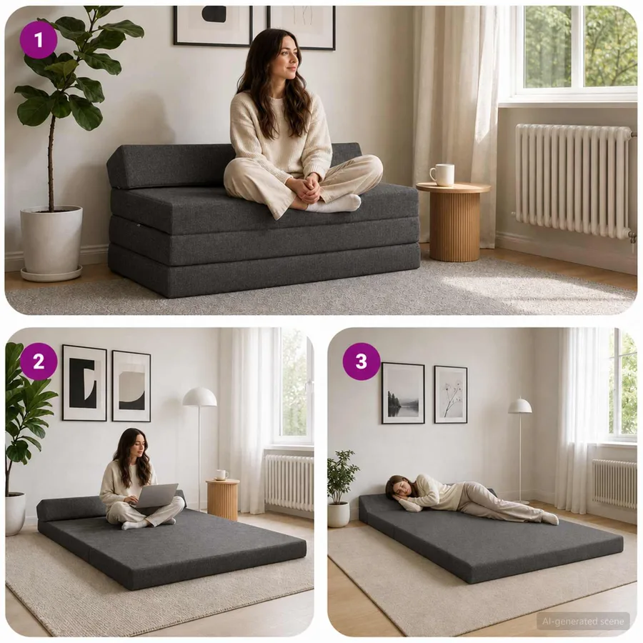 Canapé-lit pliable Gris foncé 120 x 60 x 49 cm Tissu - 7