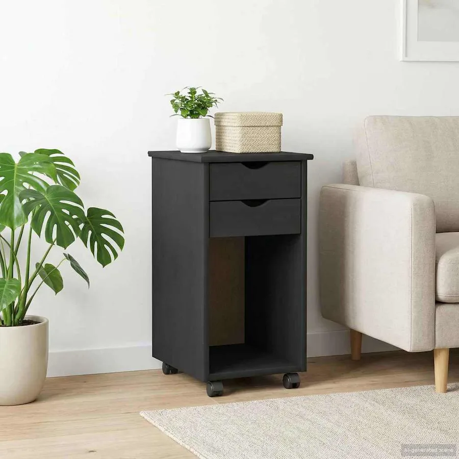 Cabinet roulant Gris 34 x 39 x 65,5 cm Pin massif - 3