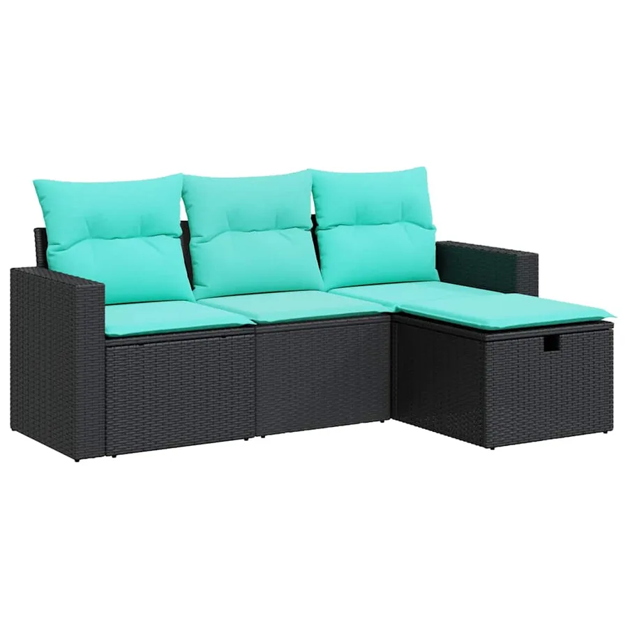 Salon de jardin 4 pcs avec coussins noir résine tressée - 2