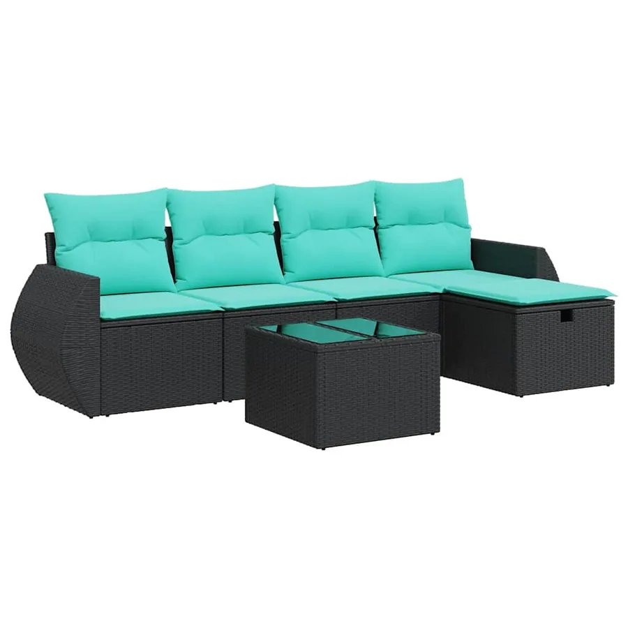Salon de jardin 6 pcs avec coussins noir résine tressée - 2
