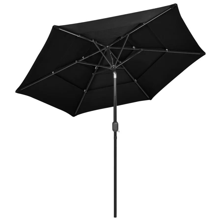 Parasol de jardin à 3 niveaux avec mât en aluminium noir 2,5 m - 3