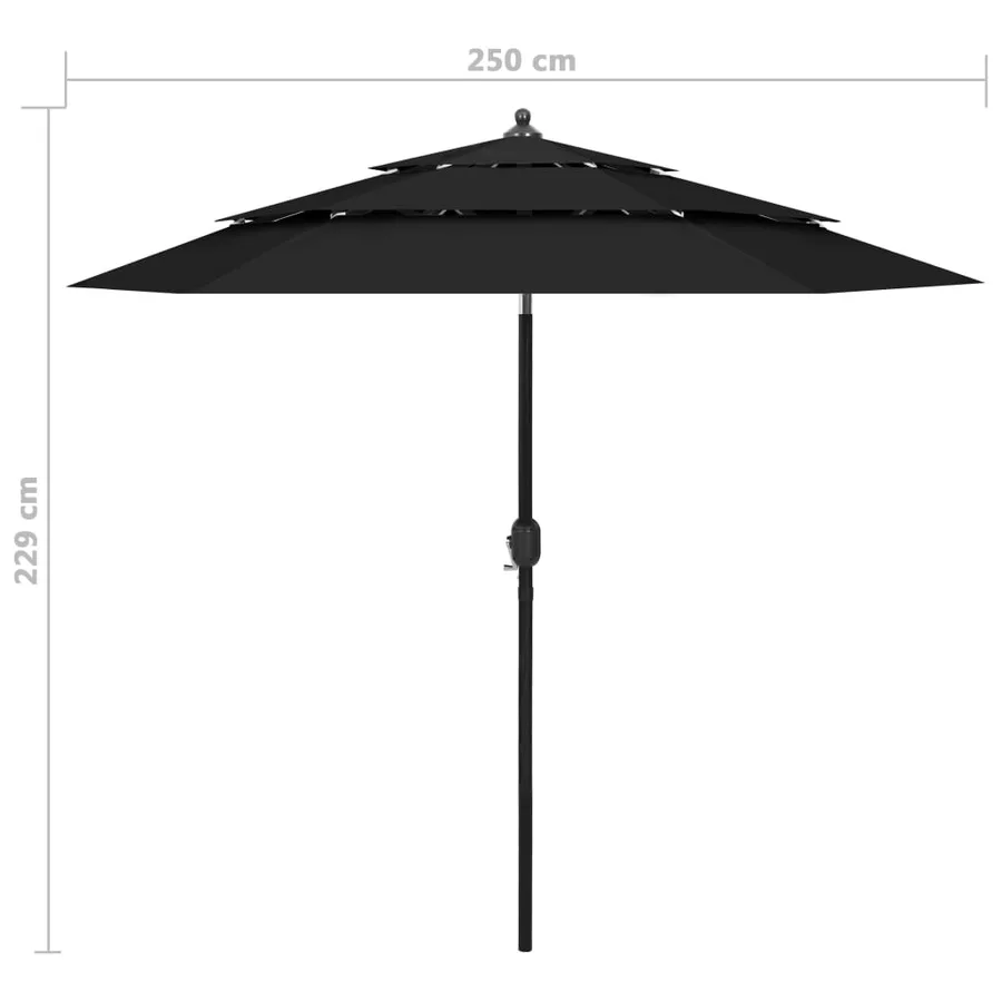 Parasol de jardin à 3 niveaux avec mât en aluminium noir 2,5 m - 8