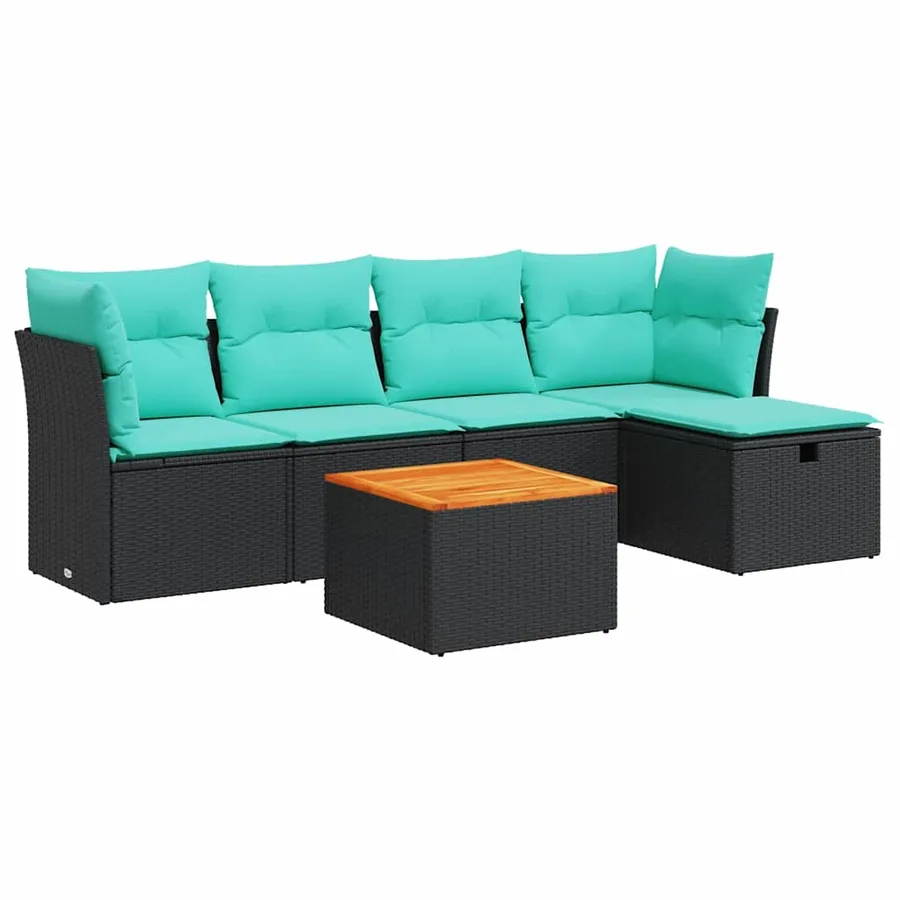 Salon de jardin 6 pcs avec coussins noir résine tressée - 2