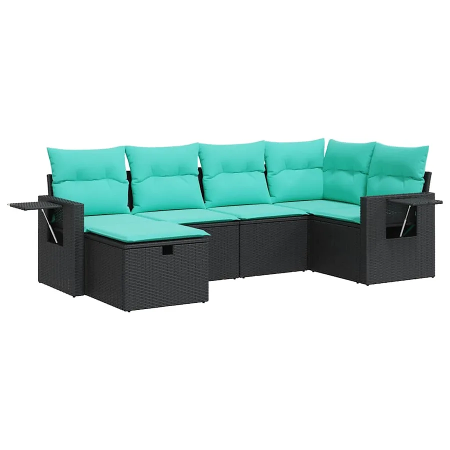Salon de jardin 6 pcs avec coussins noir résine tressée - 2