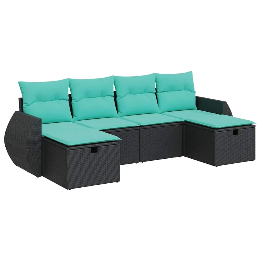 Salon de jardin 6 pcs avec coussins noir résine tressée - 2