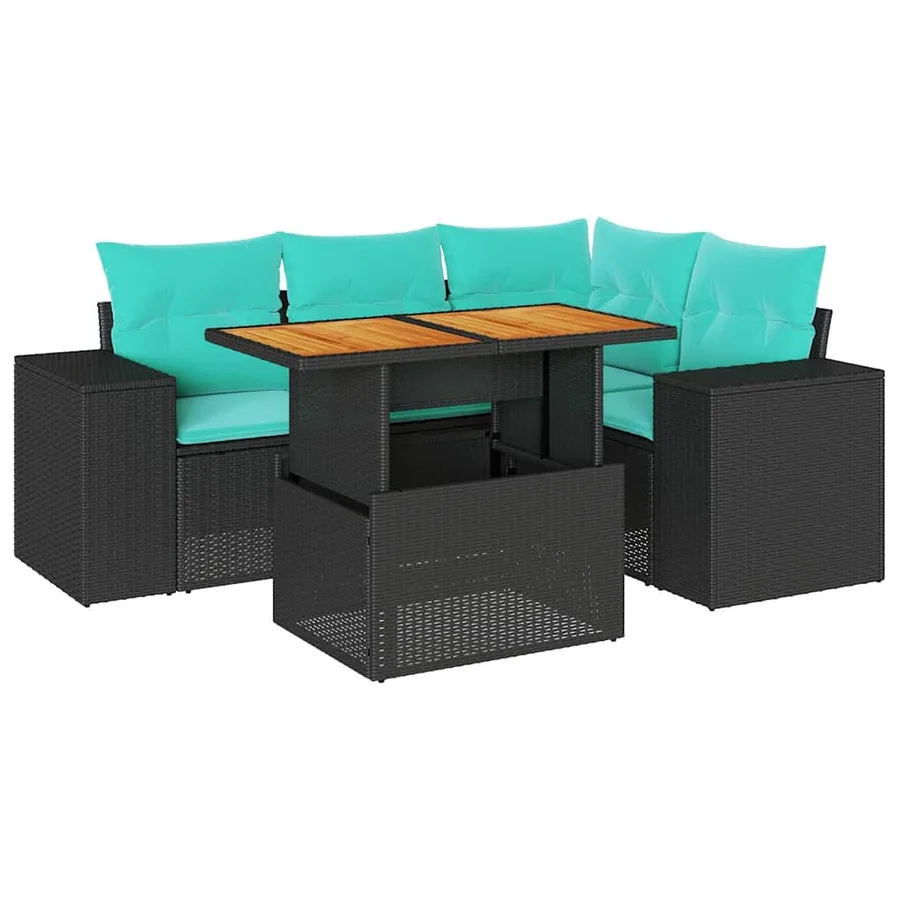 Salon de jardin 5 pcs avec coussins noir résine tressée - 2