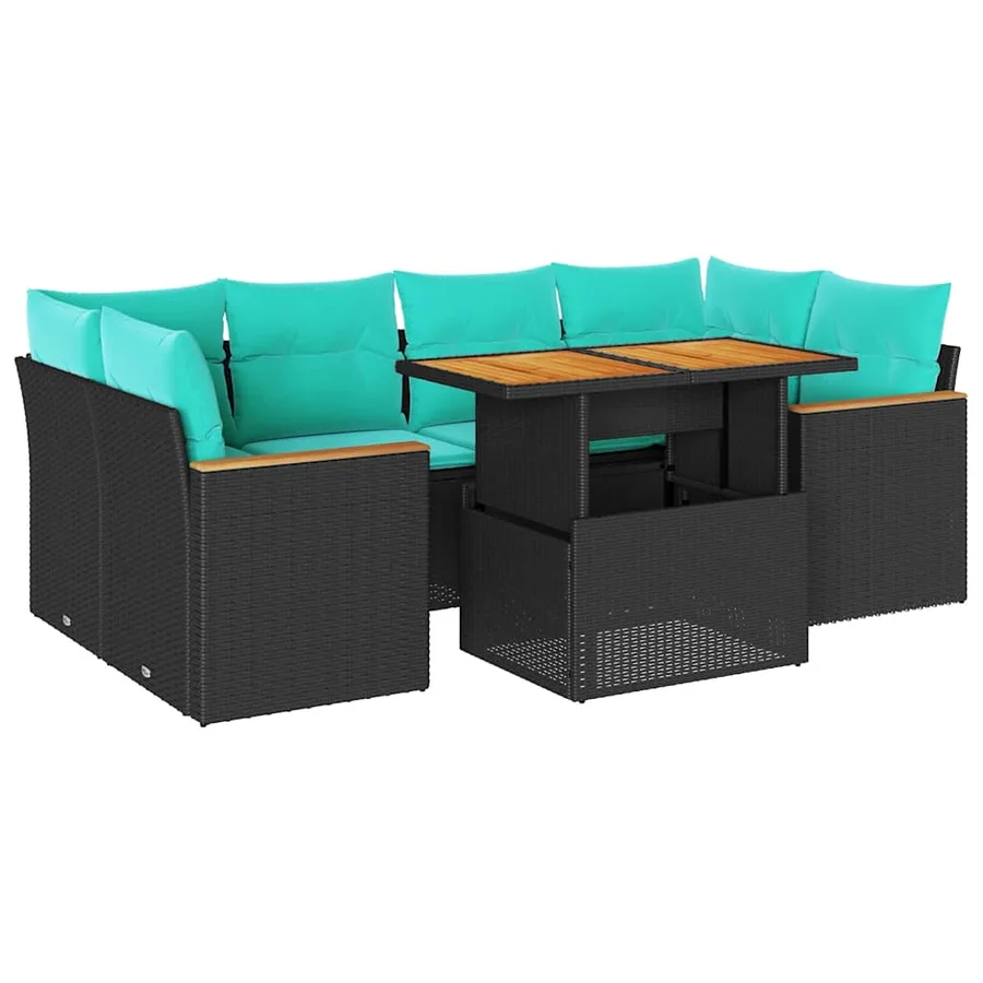 Salon de jardin 7 pcs avec coussins noir résine tressée 55 x 62 x 69 cm - 68,8 kg - 2