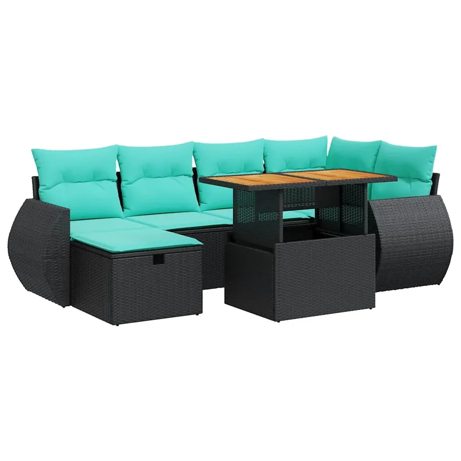 Salon de jardin avec coussins 7 pcs gris résine tressée acacia - 2