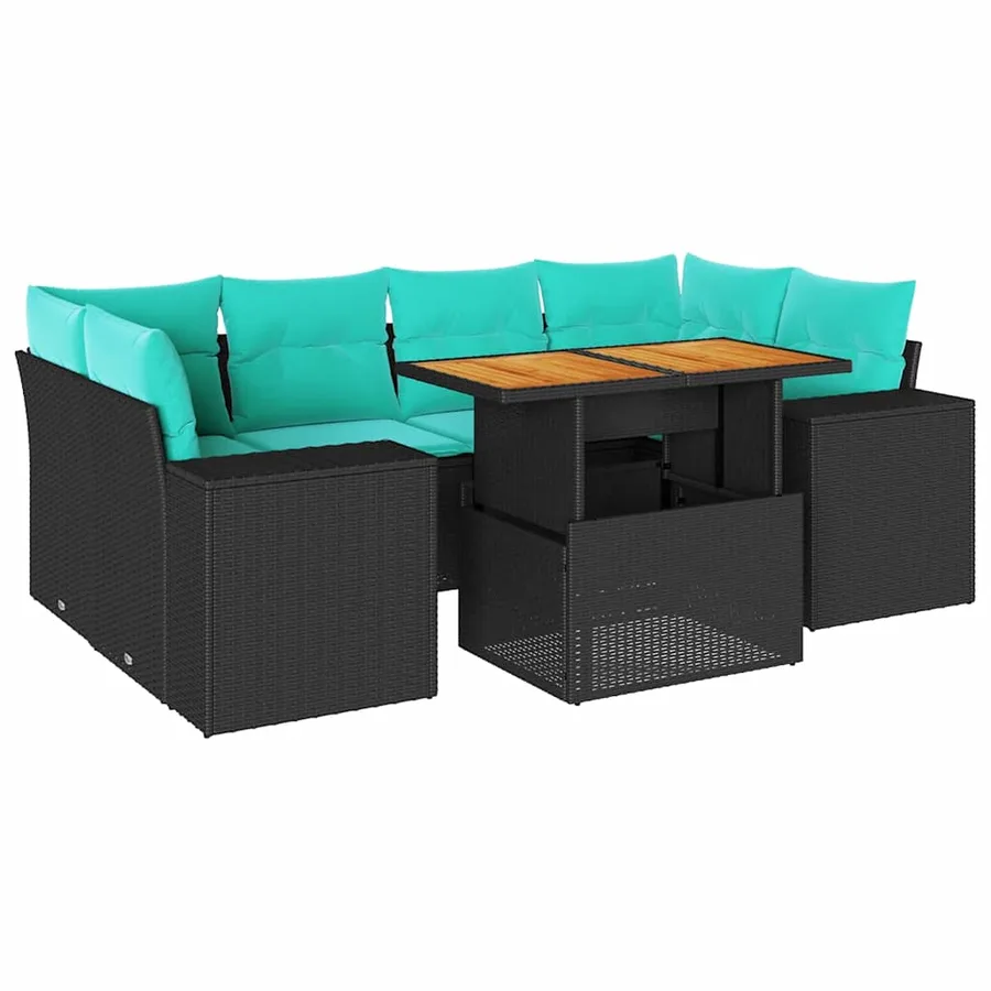 Salon de jardin 7 pcs avec coussins noir résine tressée 55 x 62 x 69 cm - 71,8 kg - 2
