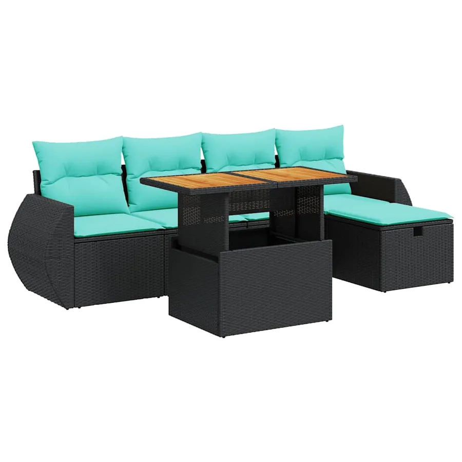 Salon de jardin avec coussins 6pcs marron résine tressée acacia - 2