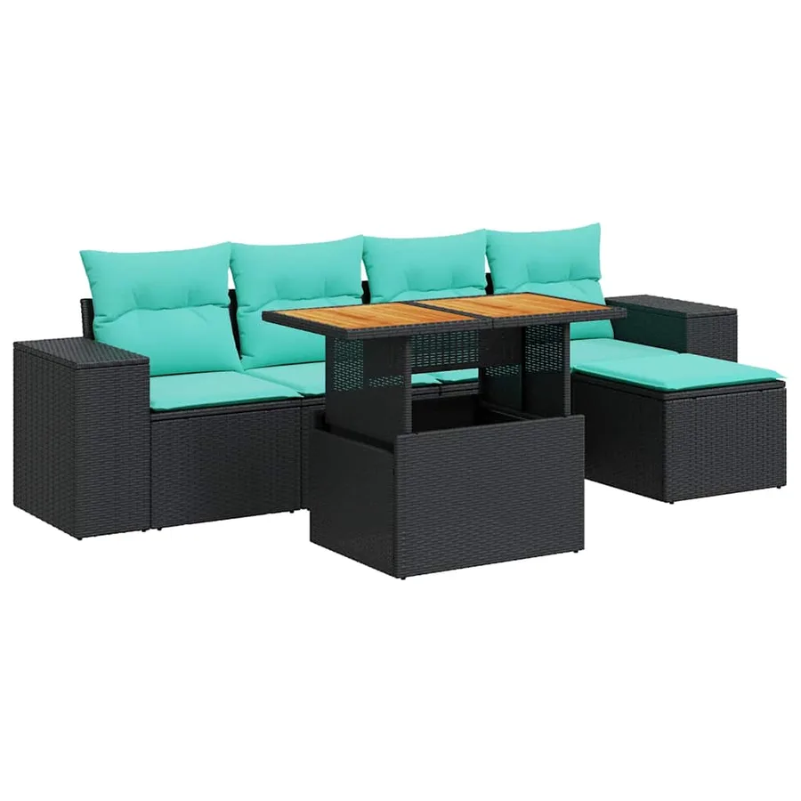 Salon de jardin 6 pcs avec coussins noir résine tressée - 2