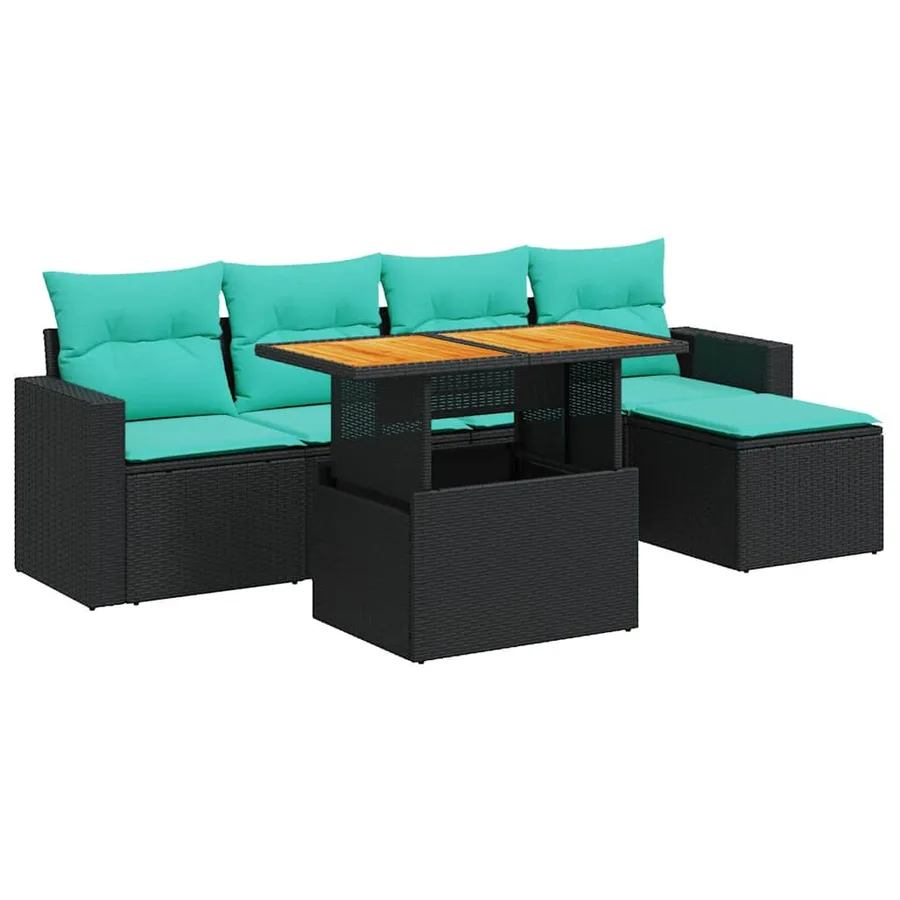 Salon de jardin 6 pcs avec coussins noir résine tressée - 2