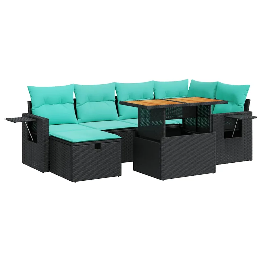 Salon de jardin avec coussins 7pcs marron résine tressée acacia - 2