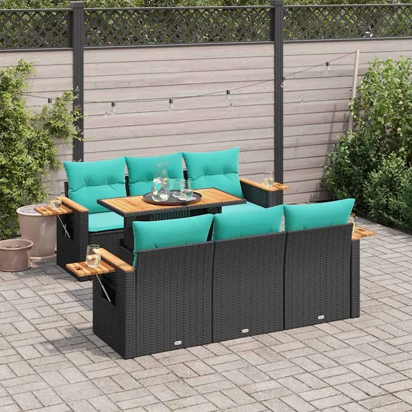 Salon de jardin 7 pcs avec coussins noir résine tressée 55 x 62 x 69 cm - 72,4 kg