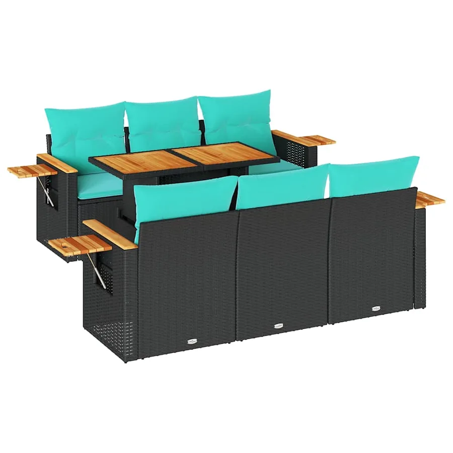 Salon de jardin 7 pcs avec coussins noir résine tressée 55 x 62 x 69 cm - 72,4 kg - 2