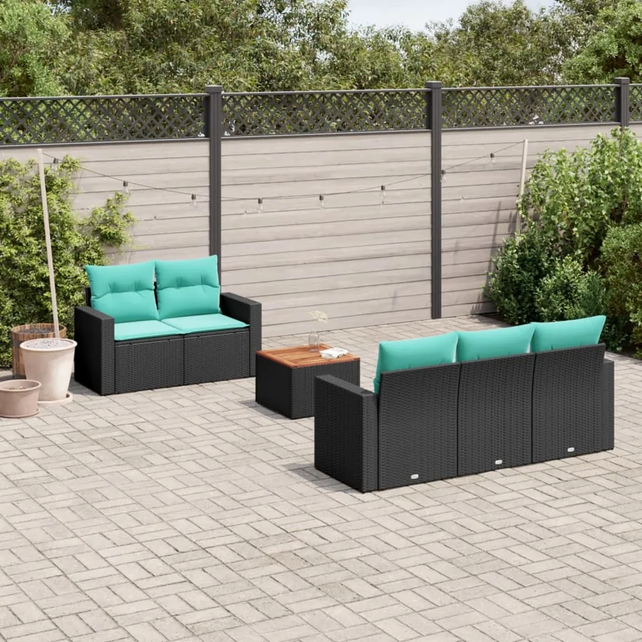 Salon de jardin 6 pcs avec coussins noir résine tressée