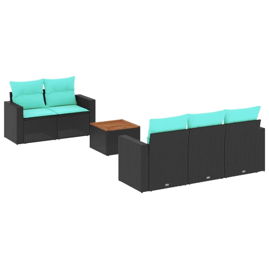 Salon de jardin 6 pcs avec coussins noir résine tressée - 2
